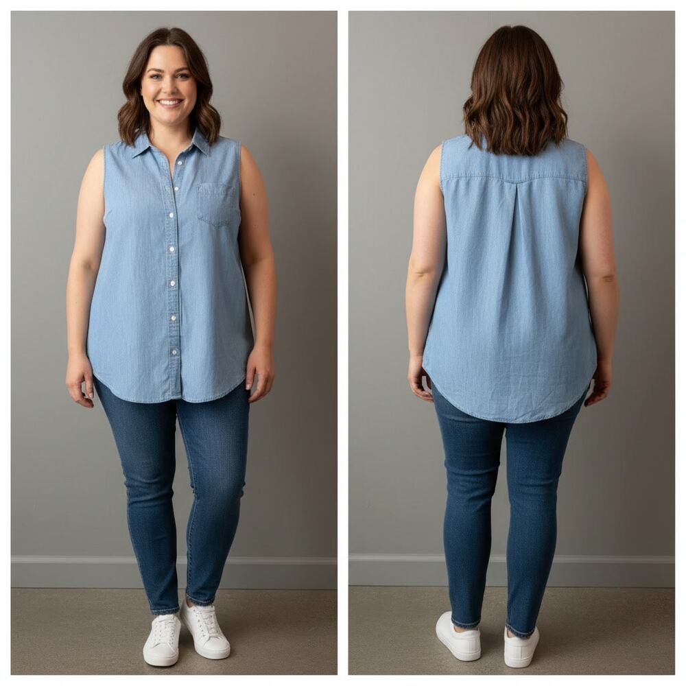 1281- St Johns Bay Sleeveless Chambray Collared Shirt - XXL - New